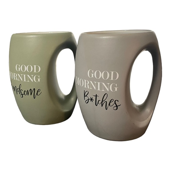 Pavilion Gift Company Good Morning 16 oz His and Hers Stoneware Mug Set EUC - Picture 3 of 4